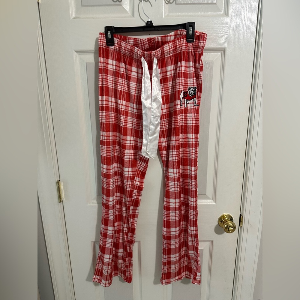 UGA University of Georgia Flannel Sleep Pants with Silk Ribbon